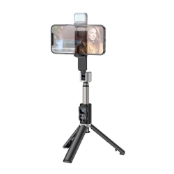Uchwyt selfie BT HOCO K16 + tripod + lampka czarny
