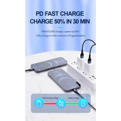 Kabel USB iPhone Lightning 1m czarny JELLICO A20 3.1A