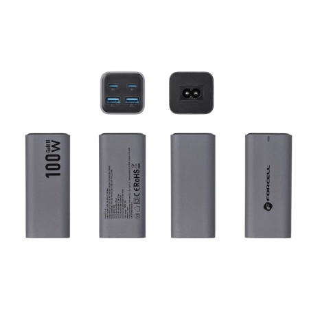 Ładowarka sieciowa 2xUSB-C PD 100W + 2xUSB QC 4.0 Forcell VT-49 szara