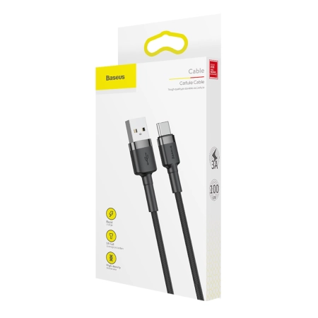 Kabel USB TYP C 1m czarno-szary Baseus Cafule 3A