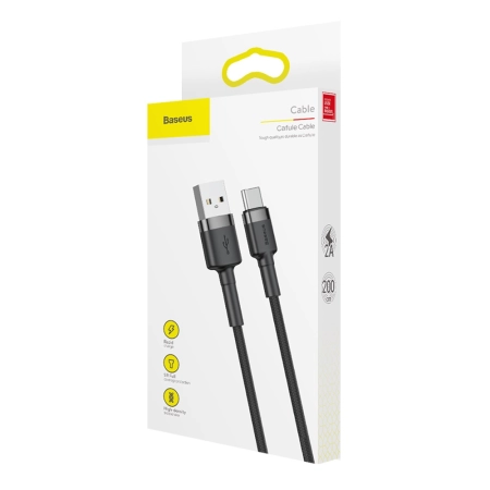 Kabel USB TYP C 2m czarno-szary Baseus Cafule 2A