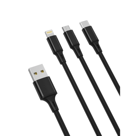 Kabel USB 3w1 Micro/iPhone/TYP-C 1.2m XO NB173 2.4A czarny