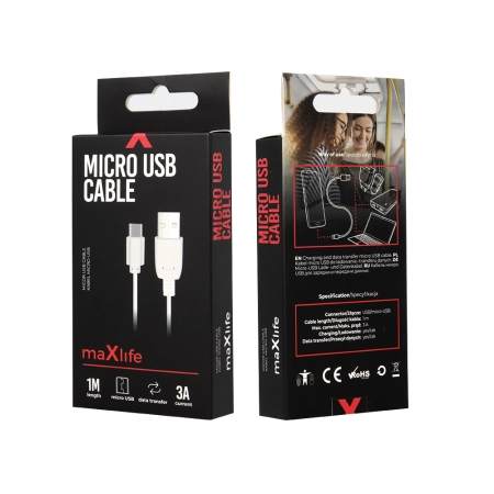Kabel USB micro 1m biały Maxlife Fast 3A