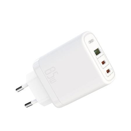 Ładowarka sieciowa 2xUSB-C PD 65W + USB XO CE04 biała