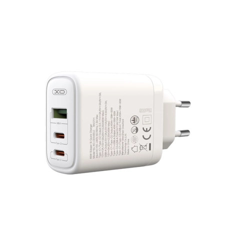 Ładowarka sieciowa 2xUSB-C PD 65W + USB XO CE04 biała