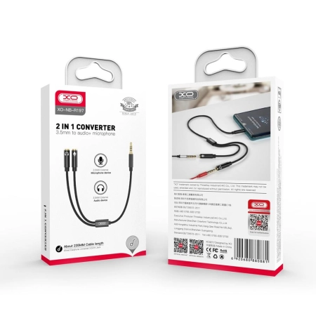 Adapter Jack 3,5mm / Jack 3.5 słuchawki + mikrofon 0.23m czarny XO NB-R197