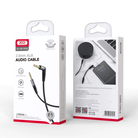 Kabel AUX Jack 3,5mm 1m czarny XO NB-R205 kątowy