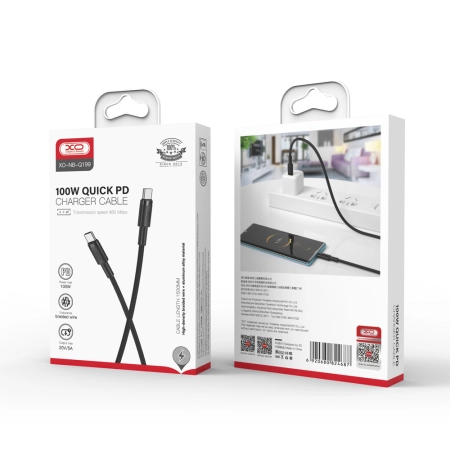 Kabel TYP-C - TYP C 1.5m XO NB-Q199 czarny 100W