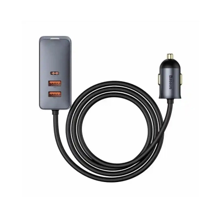 Ładowarka samochodowa 2xUSB + 2xTYP C z kablem Baseus CCBT 120W szara