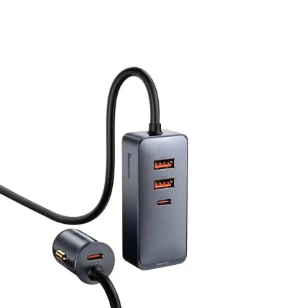 Ładowarka samochodowa 2xUSB + 2xTYP C z kablem Baseus CCBT 120W szara