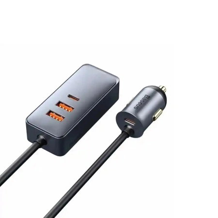 Ładowarka samochodowa 2xUSB + 2xTYP C z kablem Baseus CCBT 120W szara