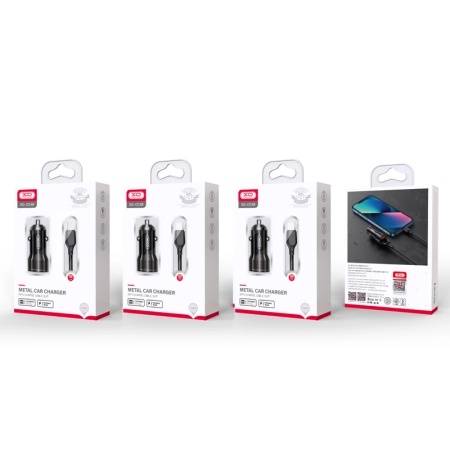 Ładowarka samochodowa 2xUSB 2.4A + kabel TYP-C XO CC48 czarna