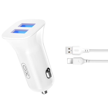 Ładowarka samochodowa 2xUSB 2.4A + kabel iPhone Lightning XO TZ10 biała