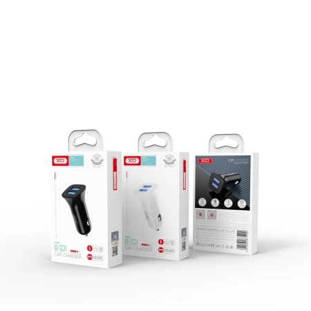 Ładowarka samochodowa 2xUSB 2.4A + kabel TYP C XO TZ10 czarna