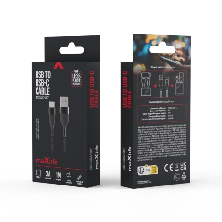 Kabel USB TYP C 1m czarny Maxlife MXUC-07 3A