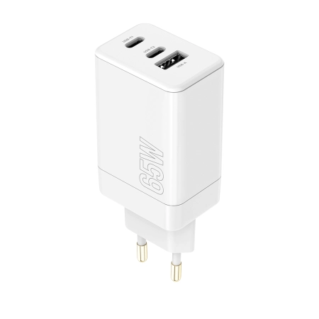 Ładowarka sieciowa 2xUSB-C PD 65W + 1xUSB 3.0 QC Maxlife MXTC-08-65ACC biała