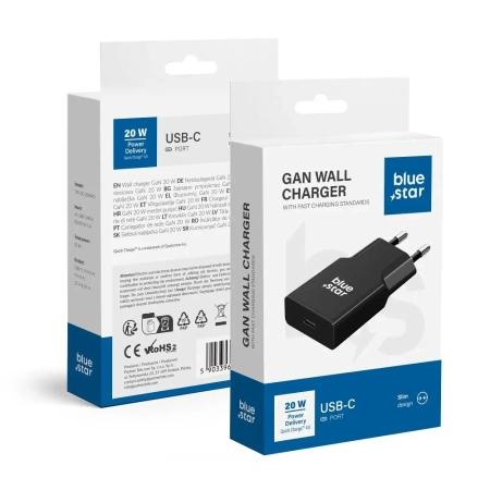 Ładowarka sieciowa 1xUSB-C PD QC4.0 GaN 20W Blue Star Slim TFK-SC-20WPD