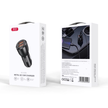 Ładowarka samochowoda 2xUSB 3.0A QC 30W XO CC55 czarna
