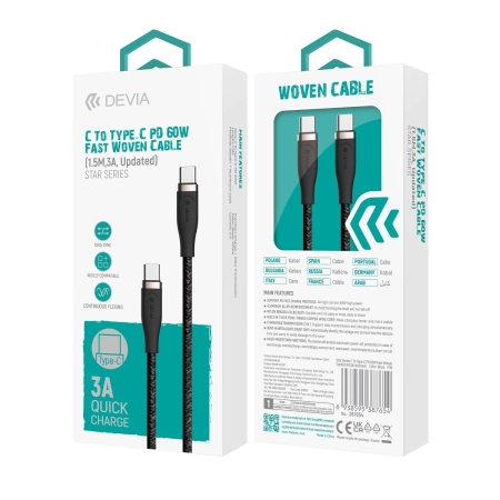 Kabel TYP-C - TYP C 1.5m Devia EC320 czarny 60W