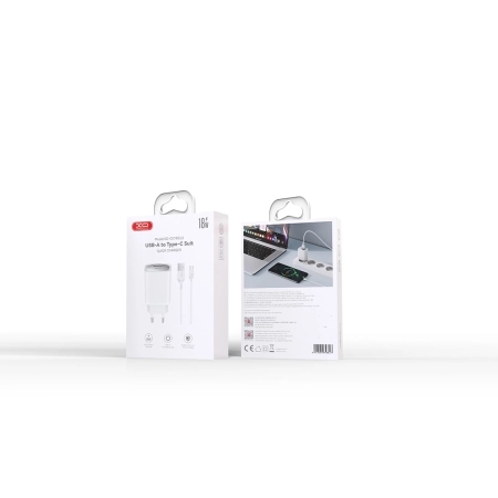 Ładowarka sieciowa 1xUSB 3A QC 3.0 18W + kabel Typ C XO CE19 biała