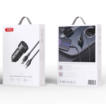 Ładowarka samochodowa 2xUSB 12W + kabel Typ C XO CC53 czarna