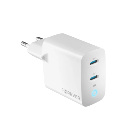 Ładowarka sieciowa 2xUSB-C PD 40W FOREVER TC-06-40CC GaN biała