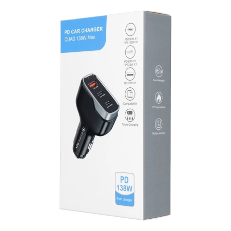 Ładowarka samochodowa 2xUSB-C PD + 1xUSB QC 3.0 138W CC53-2C1A czarna
