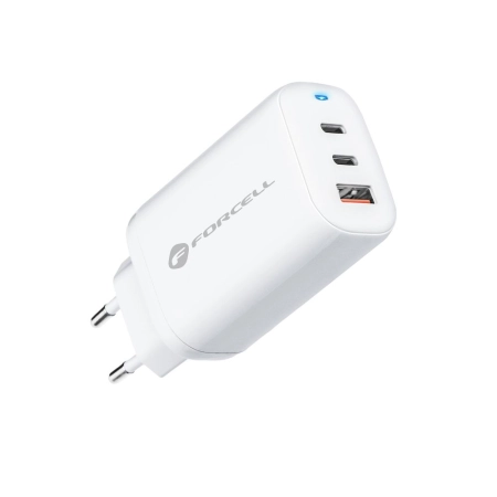 Ładowarka sieciowa 2xUSB-C PD + 1xUSB QC4.0 GaN 65W Forcell biała