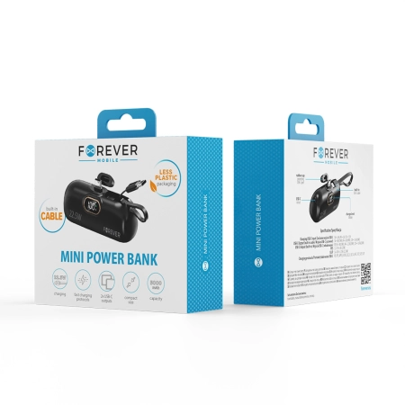 POWER BANK 5000 Forever MTB-100 wbudowane złącze typ-C PD 22.5W czarny