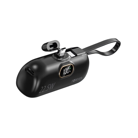POWER BANK 5000 Forever MTB-100 wbudowane złącze typ-C PD 22.5W czarny