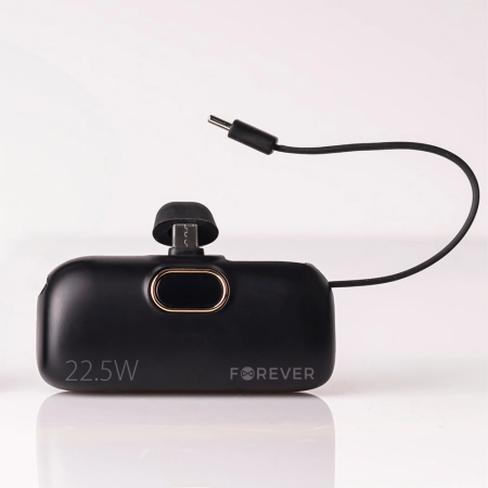POWER BANK 5000 Forever MTB-100 wbudowane złącze typ-C PD 22.5W czarny