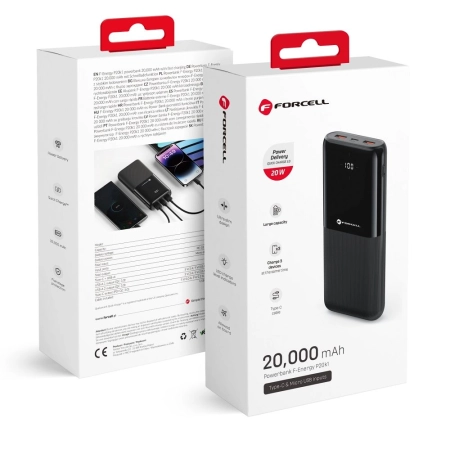 POWER BANK 20000 FORCELL F-Energy P20k1 20W PD QC czarny