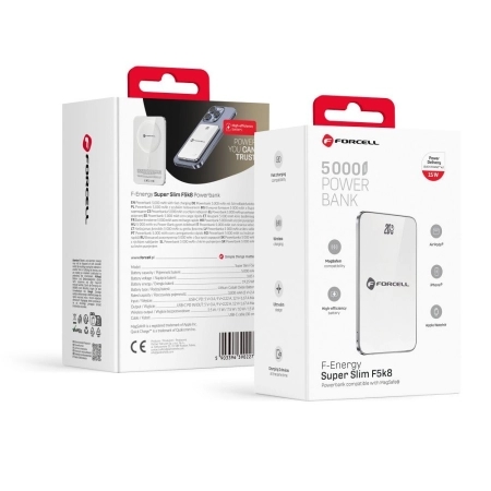 POWER BANK 5000 FORCELL F-Energy F5K8 15W PD QC 4.0 MagSafe biały SuperSlim