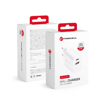 Ładowarka sieciowa USB-C PD 30W + 1xUSB QC 4.0 Forcell biała