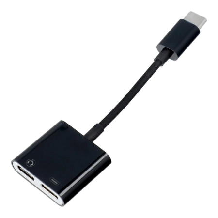 Adapter 2w1 Audio Typ C / ładowanie USB C na wtyczka TYP C czarny