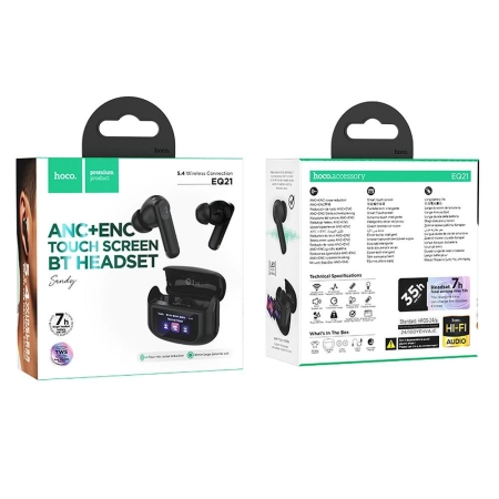 Słuchawki Bluetooth TWS HOCO EQ21 + ekran dotykowy czarne