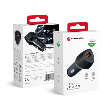 Ładowarka samochodowa 1xUSB 3.0A QC3.0 18W Forcell F-ENERGY CC50-1A czarna
