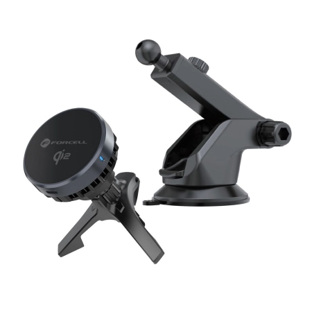 Uchwyt do szyba/kratk/kokpit FORCELL F-Grip Cool indukcyjny Qi2 15W MagSafe czarny