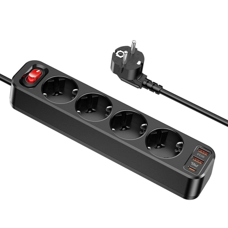 Listwa zasilająca 4 gniazda + 2x USB + USB-C PD QC3.0 20W 1.8m Hoco NS1