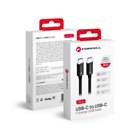 Kabel TYP-C - TYP C 50cm Forcell C338 czarny 60W