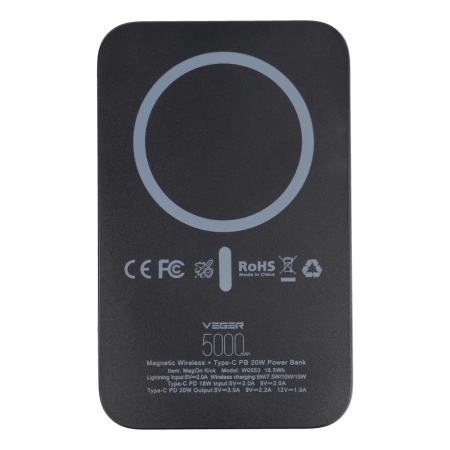 POWER BANK 5000 PD 20W VEGER MagOn Kick MagSafe 15W czarny (W0553P)