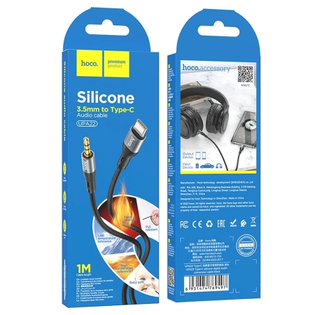 Kabel AUX Jack 3,5mm - Typ C 1m czarny HOCO UPA22