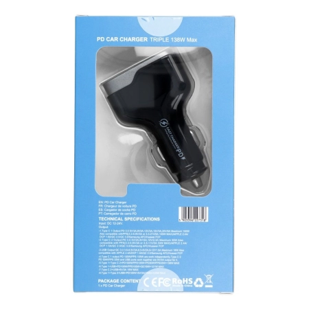 Ładowarka samochodowa 2xUSB-C PD + 1xUSB QC 3.0 138W CC53-2C1A czarna