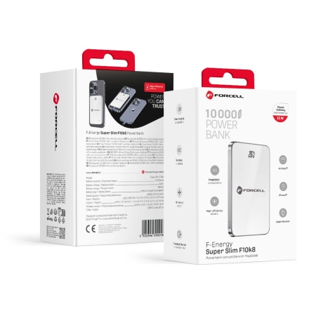 POWER BANK 10000 FORCELL F-Energy F10K8 15W PD QC 4.0 MagSafe biały SuperSlim