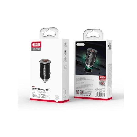 Ładowarka samochodowa USB-C PD + USB QC 3.0 45W XO-CC43 czarna