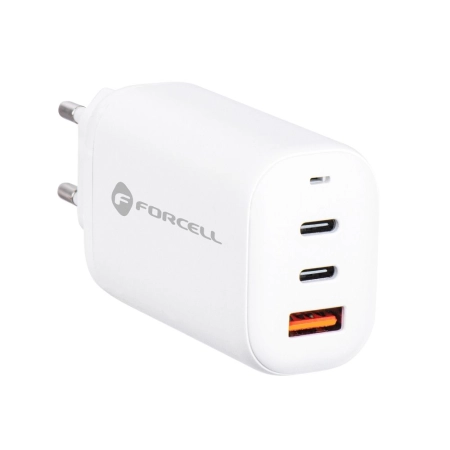 Ładowarka sieciowa 2xUSB-C PD + 1xUSB QC4.0 GaN 65W Forcell biała