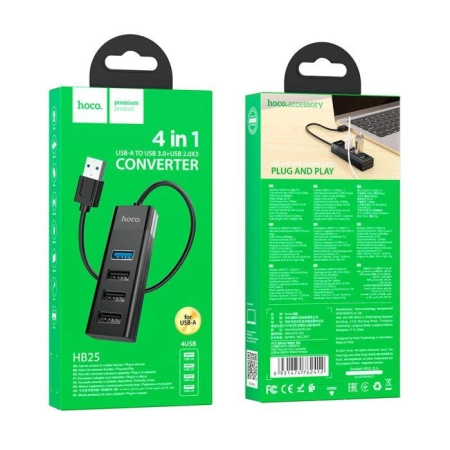 Adapter HUB USB 4xUSB HOCO HB25 czarny