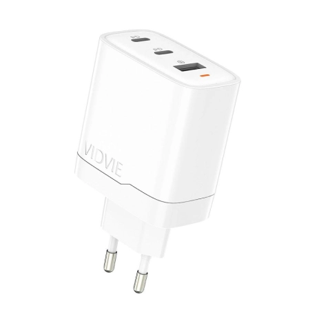 Ładowarka sieciowa 2xUSB-C PD 60W GaN +1xUSB QC3.0 Vidvie PLE266 biała