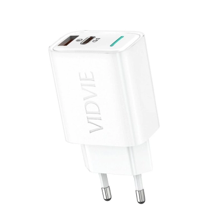 Ładowarka sieciowa USB-C PD 33W GaN +1xUSB QC3.0 Vidvie PLE269 biała