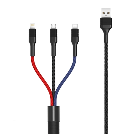 Kabel USB 3w1 Micro/iPhone/TYP-C wielokolorowy XO NB54 3A